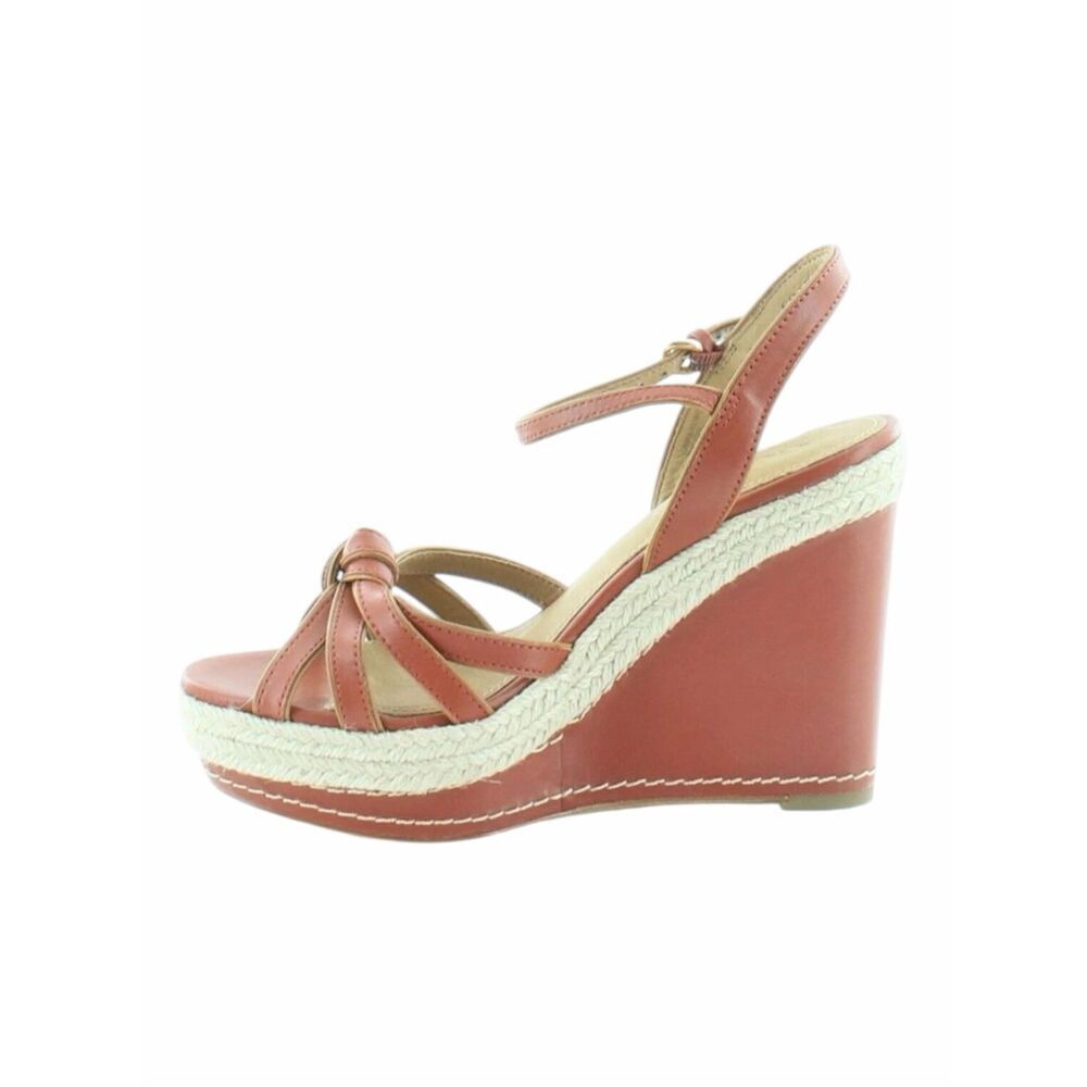 COACH Dalton Terracotta Ginger Leather Espadrille Wedge Sandals Size 6.5B
